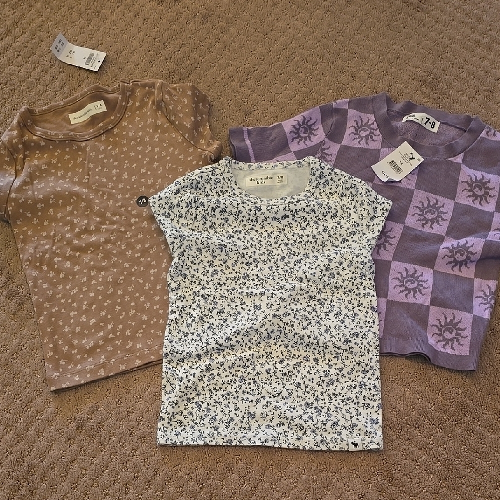 Girls Size 7/8 Floral and Patterned T-Shirts - Set of 3